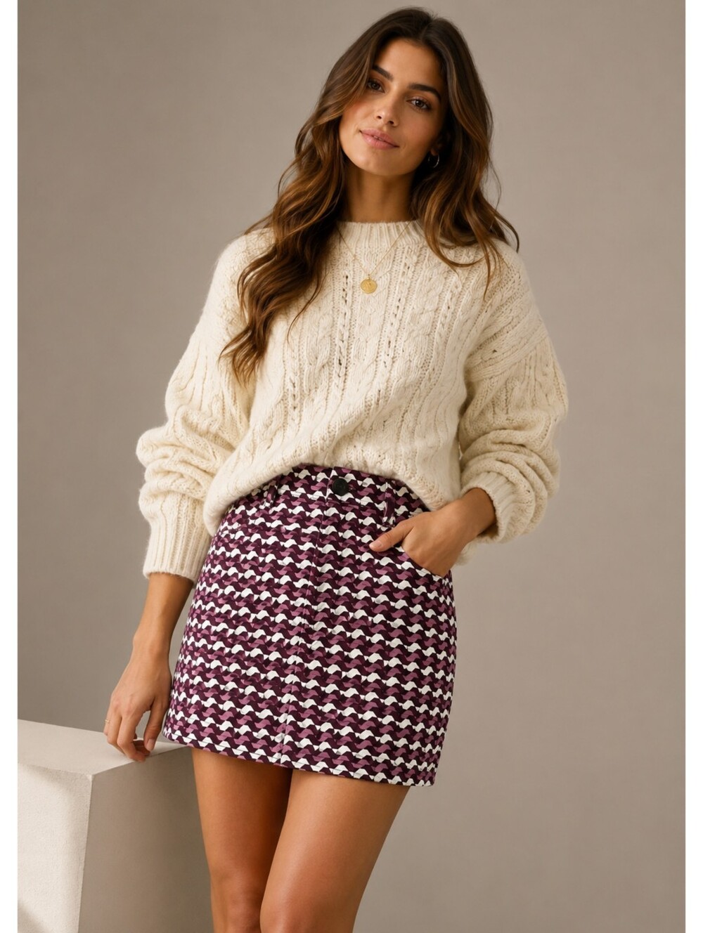 Maeve Anthropologie Colette Mini Skirt NWT Geometric Purple Pink Pockets Size S